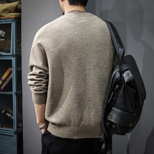 Chaotians autumn and winter new style 550g heavyweight Henry collar sweater men's American trend loose casual warm inner sweater trendy brown S 90-115Jin Jin is equal to 0.5 kg