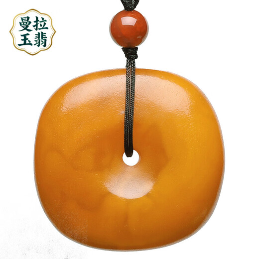 Manla Jade Pei natural beeswax peace buckle pendant men and women sweater chain old honey antique wax hidden buckle jade pendant genuine peace buckle pendant