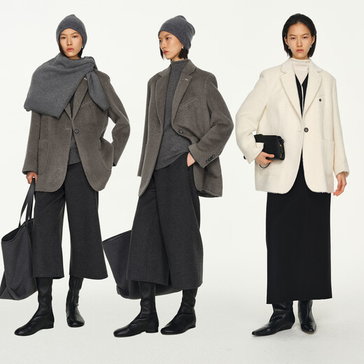 MARIUS Envelope Coat Alpaca Fashionable and Casual One-Hand-Length Asymmetric Hunting Collar Suit Coat White M
