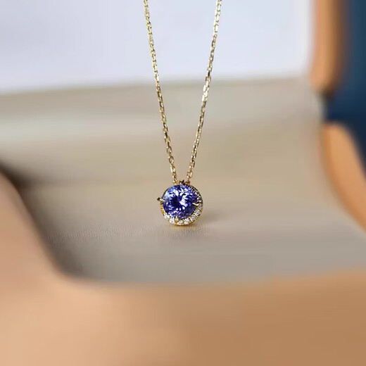 Tanzanite Japanese natural necklace for women light luxury retro amethyst 18K gold birthstone pendant amethyst tanzanite necklace