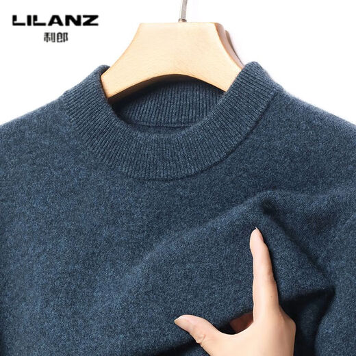 Lilan men's thickened woolen sweater round neck yak sweater sweater for middle-aged and elderly dad solid color winter knitted sweater Persian red thickened 4XL (190)