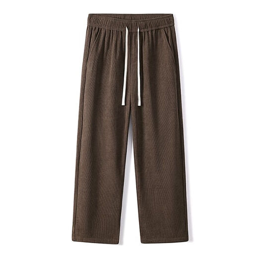 Catman wheat ear pattern plus velvet casual pants for men in spring and autumn corduroy loose straight trousers drapey anti-wrinkle wide leg sports pants ergonomic pants apricot spring style no ironing easy to take care of L height 165-178 weight 125-135