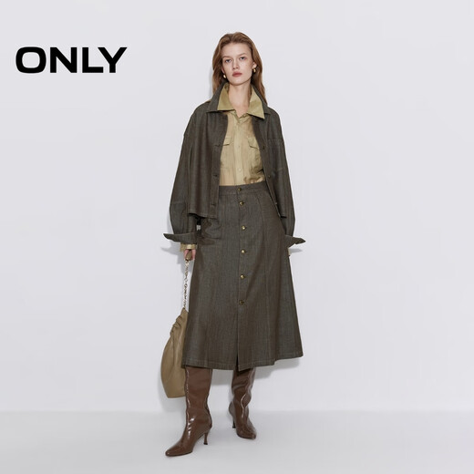 ONLY2026 spring new asymmetrical patch pocket neat short off-shoulder denim shirt for women|126162004 E09 coffee bean color S