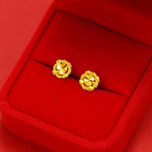 Puman Zhuji 18K gold earrings for women 999 gold color 24kK gold glossy frosted bean ear clip fashion temperament earrings Ruyi knot earrings