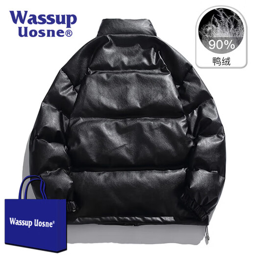 WASSUP UOSNE official trendy brand down jacket for men and women in winter American style no-wash PU leather 90 duck down pie jacket pilot jacket for men 9205 ink black - no-wash PU leather (90% duck down) M (recommended 120-145Jin Jin equals 0.5kg)