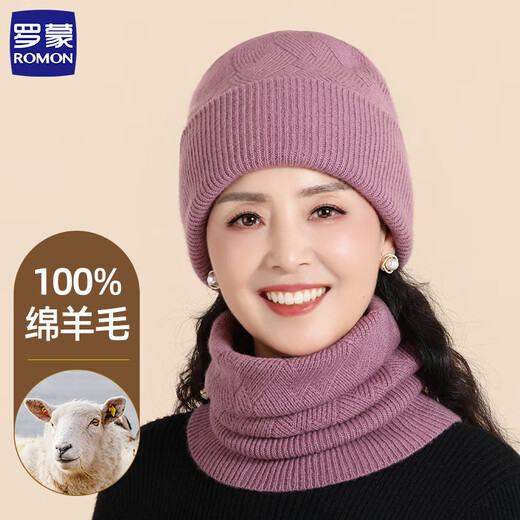 Lomon wool woolen hat and scarf suit for women in winter middle-aged and elderly elderly grandma and old lady knitted warm hat