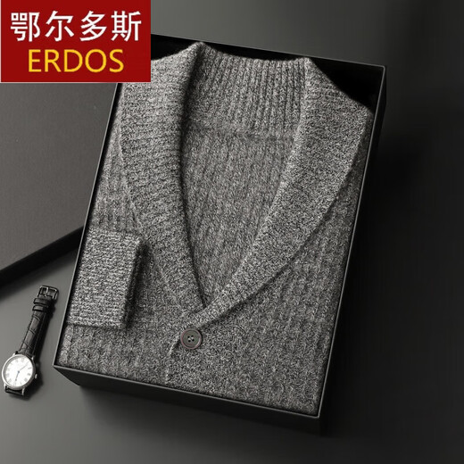 1436 Ordos autumn and winter new cashmere sweater men's cardigan green fruit collar sweater loose large size knitted jacket high-end fancy gray 3XL