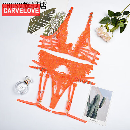 CARVELOVESexy lingerie one-piece nightgown bra set feeling gather four or five pieces brooch orange M