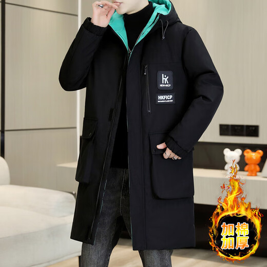 Men's mid-length cotton coat, new winter thickened and velvet down cotton coat, warm cotton jacket, winter trendy 10612-F190 beige gray 2XL about 145-160Jin Jin equals 0.5kg can be worn