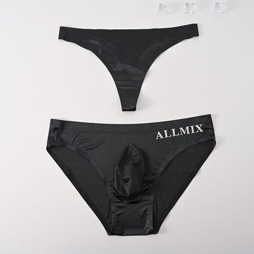 Fangluyu sexy pure lust style couple underwear ice silk seamless men and women pair of triangle thong underwear 2025 new summer thin black male L + female M