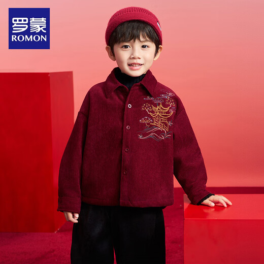 Luo Meng Boys' Velvet Shirt Children's New Chinese Style Tang Suit New Year's Eve Jacket Chinese Style Performance Costume Red 150