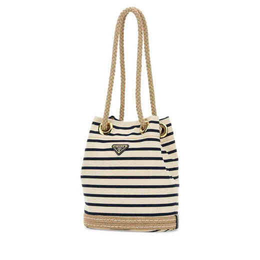 PRADA FW25 Luxury Women's Embroidered Canvas Bucket Bag STRIPPED One Size