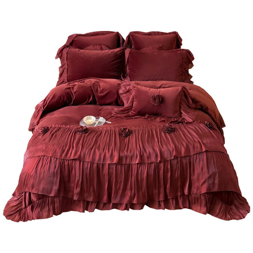 Fantasy wedding four-piece milk velvet festive quilt cover big red baby velvet bed sheet bed cover dowry rose melody-red bed sheet 1.8m bed sheet four-piece set quilt cover 200x230