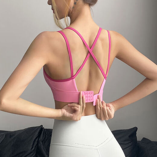 Fitness girl's new sports bra shockproof running yoga vest push-up all-in-one Pilates bra blue S S