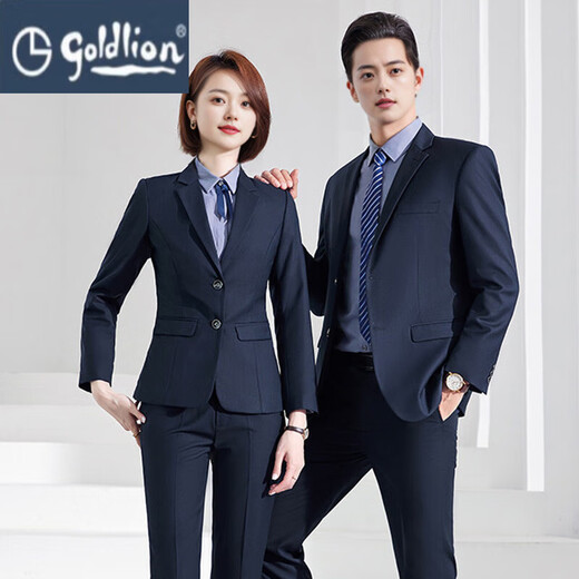 GOLDLION G+Goldlion Business Formal Suit Men's and Women's Same Style Professional Wear Spring and Autumn Slim Black Suit Work Wear Suit (Male) Black Suit+Trousers S