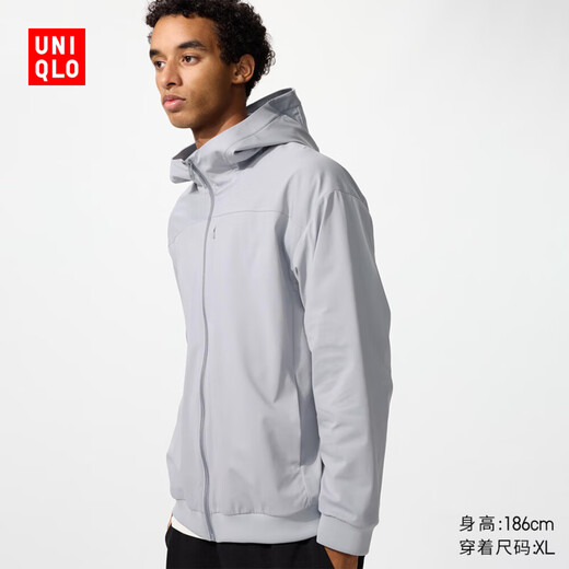 Uniqlo men's windproof polar fleece zipper hooded cardigan/long-sleeved jacket 25 autumn and winter new style 481182 02 light gray L /175/100A