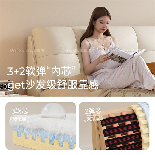 Eurasian Royal Nest Bed French Cream Style Suspended Bed Cloud Puff Bed Modern Simple Leather Master Bedroom Double Marriage Bed Single Bed (Newly Upgraded Pine Wood Frame) 1.8*2m Luxury Version丨Lighted Structure 10CM Steel Wood Rift Frame