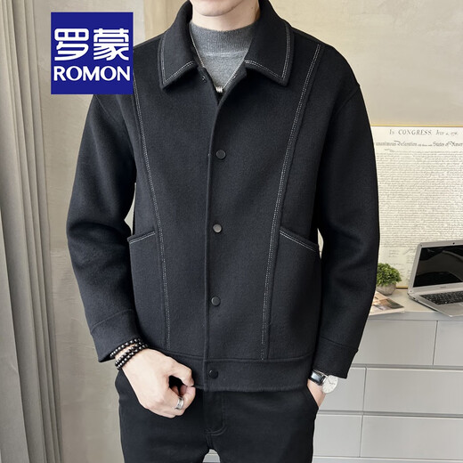 ROMON high-end light luxury autumn and winter short double-sided wool coat for men Korean style slim and handsome casual woolen coat for men 96015 gray green (wool 68.2%) XL 155Jin Jin is equal to within 0.5 kg