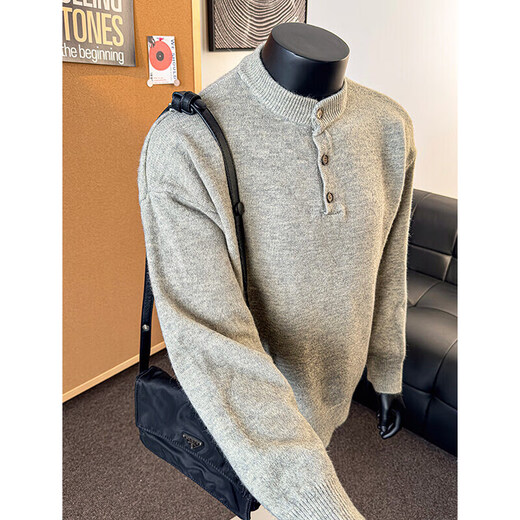 Pugos Lei Jun's same style gray sweater large size Henry collar sweater men's lazy style inner base sweater jacket black M (recommended 95-115Jin Jin equals 0.5 kg)