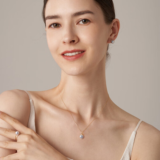 COF Jewelry 18K Gold Akoya Seawater Pearl Necklace Diamond Princess Diana Style Crown Pendant Birthday Gift 8-8.5mm 18K Gold Pendant (Silver Chain of the Same Color Included)