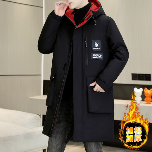Men's mid-length cotton coat, new winter thickened and velvet down cotton coat, warm cotton jacket, winter trendy 10612-F190 beige gray 2XL about 145-160Jin Jin equals 0.5kg can be worn