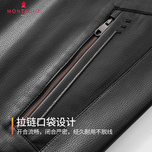 Montagut velvet lining & lychee texture winter thick warm men's jacket business lapel leather jacket for men gray XL /52