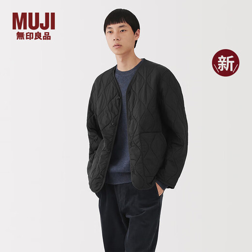 MUJI Men's Waterproof Quilted Jacket Men's Jacket Men's 25th Autumn and Winter New Cotton Clothes AD0XLA5A Black L (175/100A)
