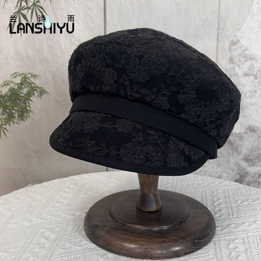Lanshiyu (LANSHIYU) beret autumn and winter new hat for women retro embroidered peaked cap to modify the face beret versatile octagonal hat for women dark coffee color M 52-58CM adjustable