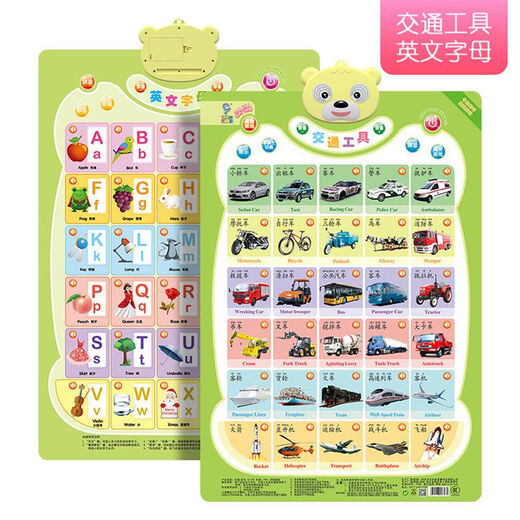 Qiyoubao Tableau mural tridimensionnel avec sons et sons d'animaux, carte autocollante murale pour l'éducation précoce, jouet vocal pour bébé et tout-petit, nouveau style, modèle 3, trafic avant + lettres inversées