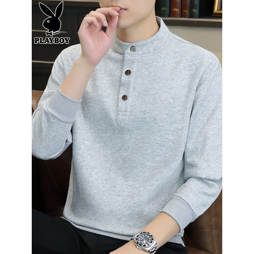 Playboy Henry collar sweatshirt men's tops autumn new loose young and middle-aged casual bottoming shirt long-sleeved T-shirt men's T WY2288 brown plus velvet L recommended 111-120Jin Jin equals 0.5 kg