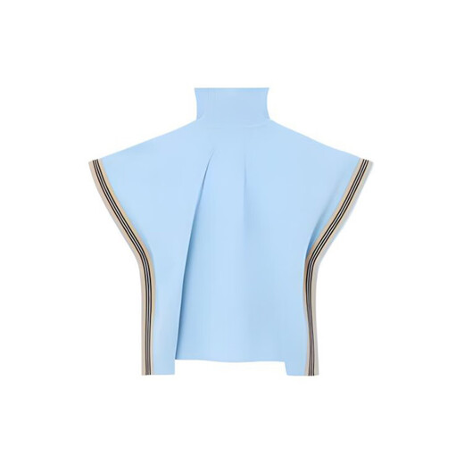 Burberry (BURBERRY) children's clothing FW22 striped trim button half-pull ribbed turtleneck cloak blue children's model blue L