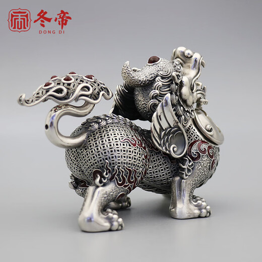 Winter Emperor sterling silver Pixiu ornaments 999 pure silver lucky handle creative magnetic coins tea table ornaments silver tea pet 320g with certificate + gift box