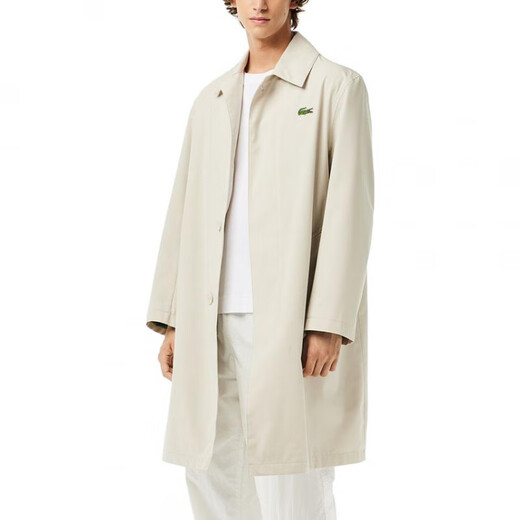 Однобортная ветровка средней длины из крокодиловой кожи (LACOSTE), однотонная, с лацканами, мужская, светло-хаки, светло-хаки, один размер 46