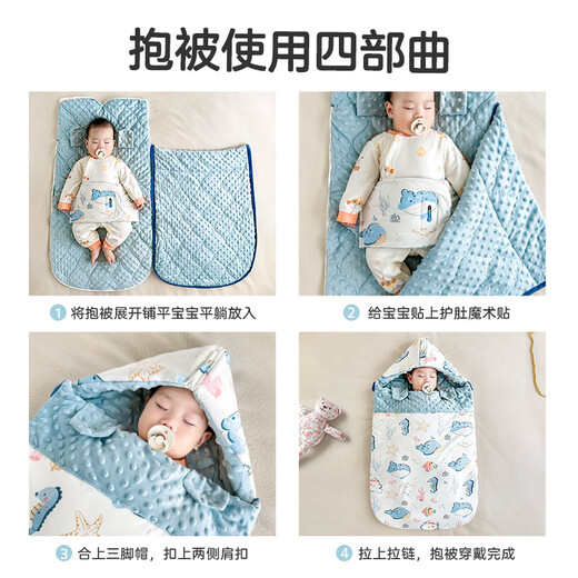 Manletu baby sleeping bag 1-3 years old anti-jump baby sleeping bag dual-purpose newborn 0-6 months anti-kicking quilt Deep Sea Blue Whale constant temperature thickening room temperature 0-15 winter model 0-6 months baby newborn comfort sleeping bag