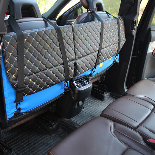 Car rear seat folding bed, car rear sleeping mat, children's car travel mattress, stroller sleeping device, double-sided standard model, French classic leather black/blue fat man