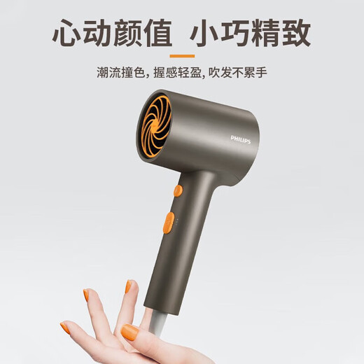 Philips (PHILIPS) hair dryer electric hair dryer household high-power negative ions 30 million negative ions hair care overheating protection lightweight body safe compact dormitory campus BHD321 black gold tube