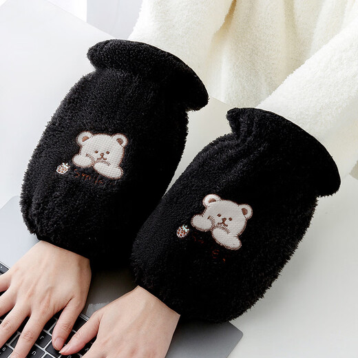 Tuzun autumn and winter cute cartoon velvet short anti-fouling sleeves office anti-fouling sleeves for adults and children down jacket sleeves coral velvet bear pink