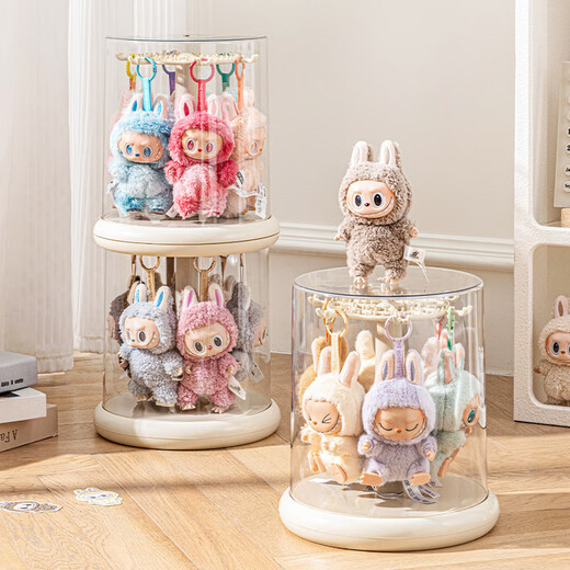 LINGX BOX sporadic box labubu pendant rotating display storage box transparent labubu plush toy doll hand-made blind box display stand rotatable milk white-1 pack