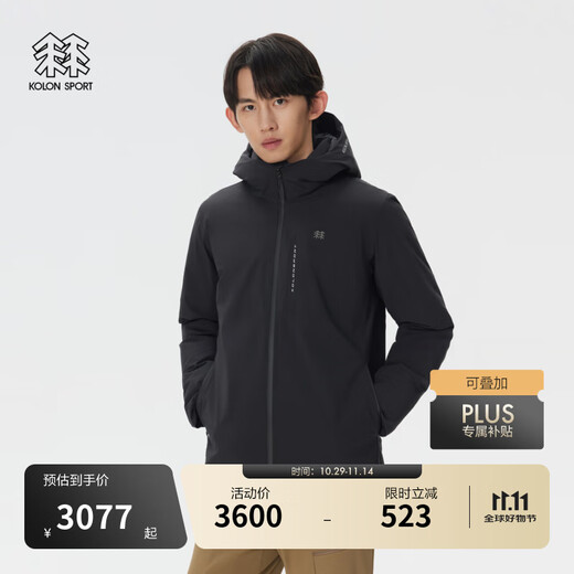 KOLON SPORT/Kolon Outdoor Waterproof Down Jacket Men's Breathable Windproof Wear-Resistant Hooded Lightweight Goose Down Jacket LHDJ5WNT41-BK Black XL 180/100A