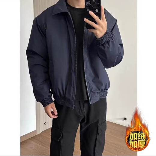 7 high-quality Hong Kong style casual jackets for men, autumn and winter quilted warm lapel jackets, men's work clothes, pilot cotton coats, cotton clothes, GWHG-3386 black XL