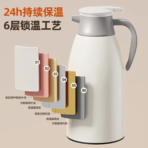 Xinmeiya thermos kettle large capacity household 2025 new glass liner insulation thermos kettle dormitory thermos thermos ivory white 2L 1.6L/1.3L/1L various 2000 ml