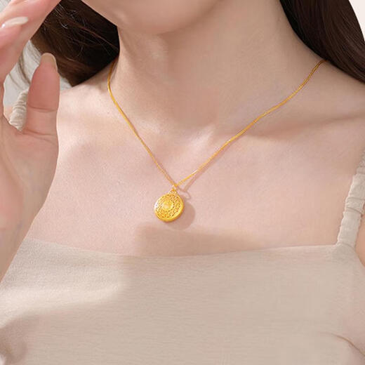 Chow Tai Fook gold-plated silver eight-treasure compass pendant for women’s new zodiac year lotus ancient blessing brand necklace for girlfriend gold gift pendant (weight about 2g/diameter 18mm) + red rope