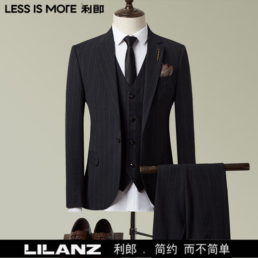 LESS IS MORE Lilang three-piece suit suit men's striped business formal wear Korean style trendy slim and handsome groom wedding dress official flagship black counter genuine M