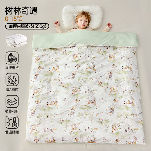 European Pregnancy Baby Quilt Autumn and Winter Silk Quilt Baby Special Pure Cotton Quilt for Boys and Girls Kindergarten Removable and Washable Newborn Adventures in the Forest丨Mulberry Silk-Thickened Liner/Recommended Temperature 0-15 C 150x120cm