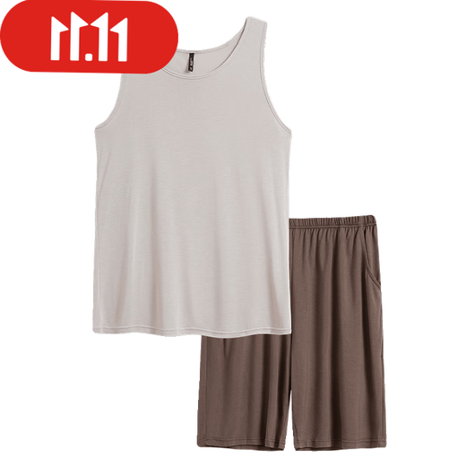 都市丽人【凉感】莫代尔情侣睡衣女夏季无袖背心男士宽松青少年家居服套装 女款-M5218_短袖短裤 2XL