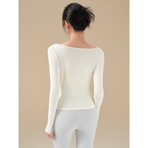 LULU CENTURY high-looking yoga wear top for women in autumn and winter with swing collar sports long-sleeved Pilates training fitness T-shirt beige straight shoulder swing collar / pleated waist S (recommended 80-95Jin Jin equals 0.5kg)