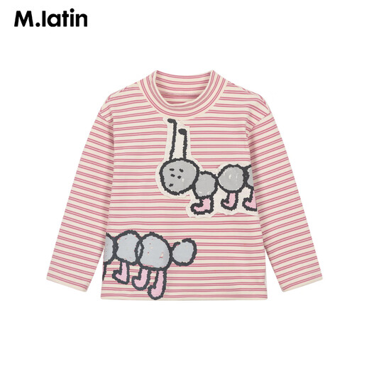Ma Latin (M.Latin) Maratin children's clothing children's T-shirt 25 winter clothing new children's fun little ant print T-shirt pink strip 90