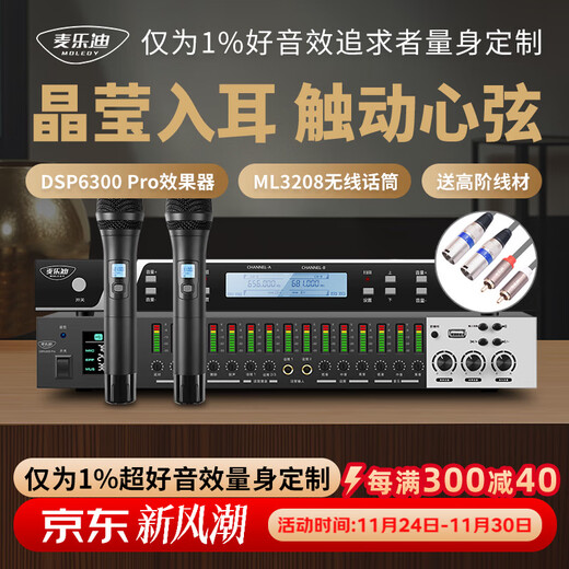 Melody digital pre-amp effector, professional karaoke audio amplifier, karaoke home ktv reverberator, audio processor anti-howling feedback suppressor, wireless microphone set DSP6300 Pro+ML3208 microphone (set)