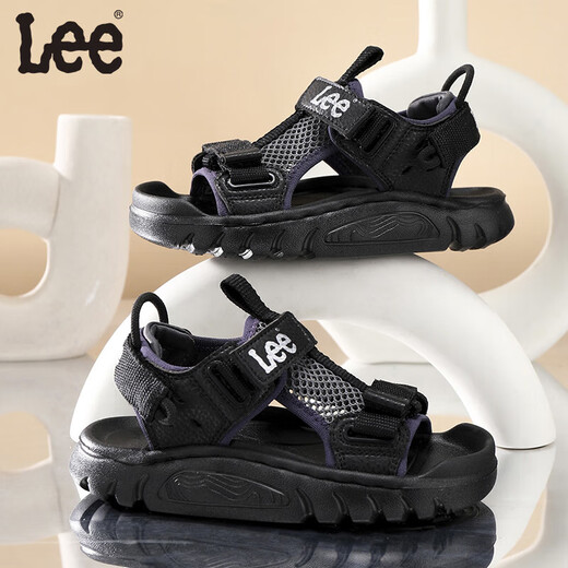 Lee children's shoes summer children's sandals for girls anti-slip soft bottom Velcro breathable beach shoes for boys black 27 recommended foot length 166mm