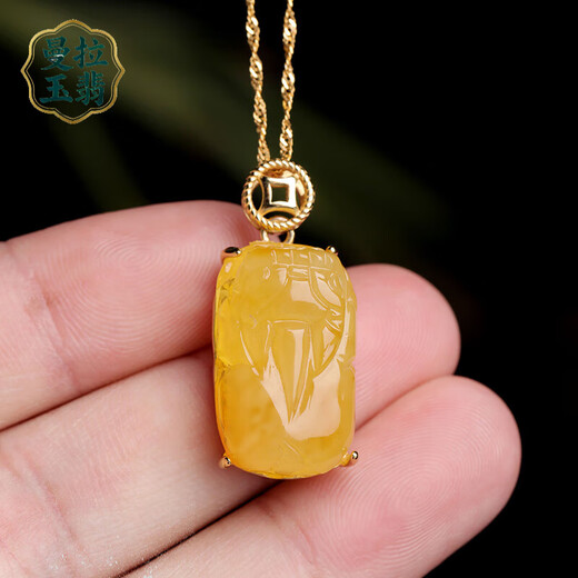 Manla Jade Pei Domineering Pixiu Natural Beeswax Pendant Pixiu Pendant Baltic Amber Silver Inlaid Jade Pendant Silver Inlaid Beeswax Free 925 Silver Chain